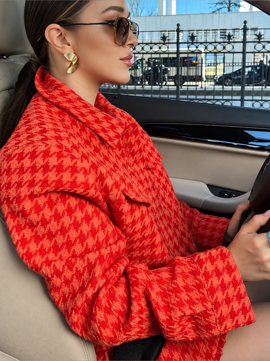 Zara Jackets & Blazers - Zara Orange Tweed Cropped Houndstooth Jacket